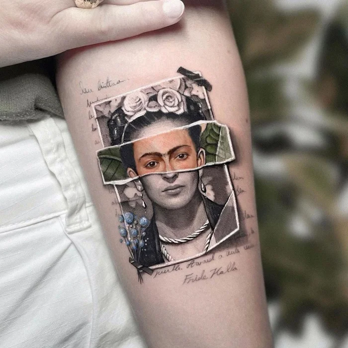 Hình xăm chân dung Frida Kahlo trên cánh tay