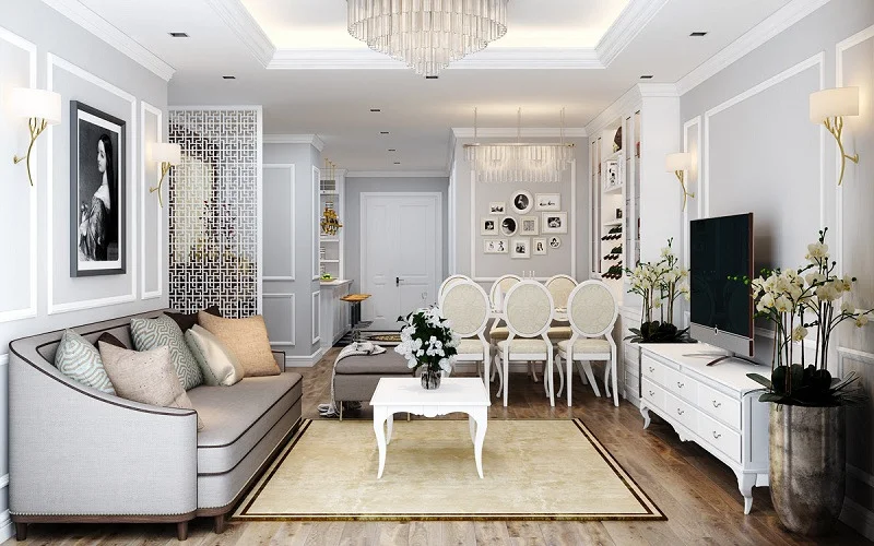 Thiết kế nội thất phòng khách theo phong cách tân cổ điển