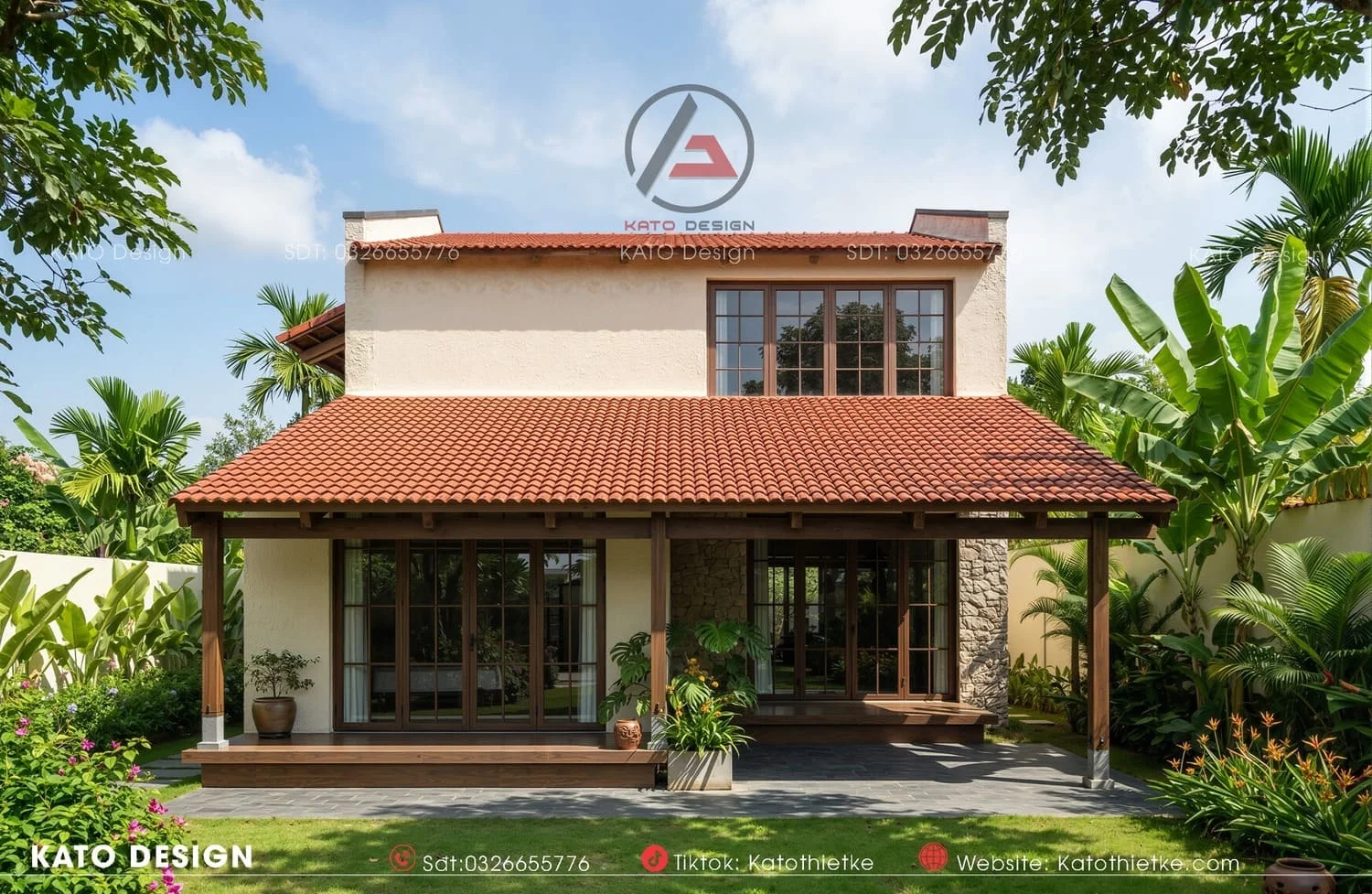 Nhà cấp 4 mái ngói có gác lửng đẹp, tiện nghi, rộng rãi