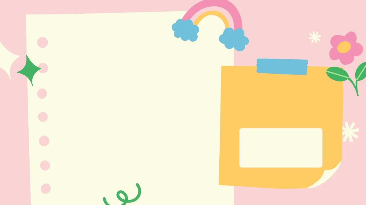 Hình nền PowerPoint pastel với giấy ghi chú, tai nghe và hoa trang trí