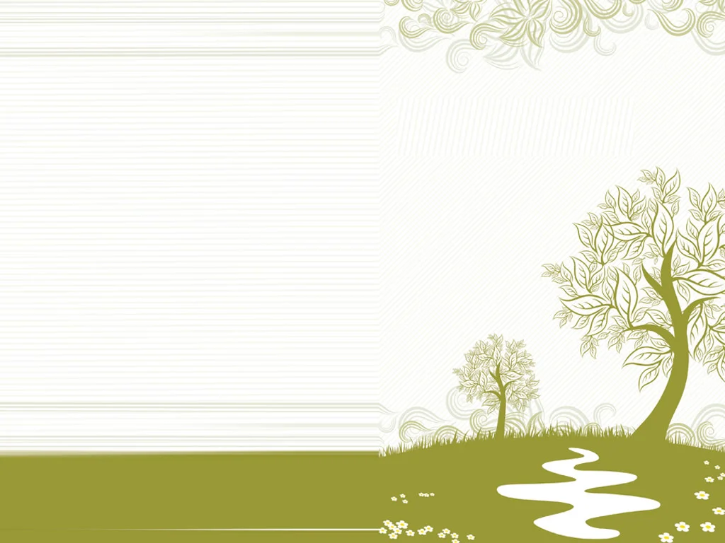 Hình nền PPT màu trắng và xanh ô liu với cây xanh cách điệu, bãi cỏ và con đường uốn lượn