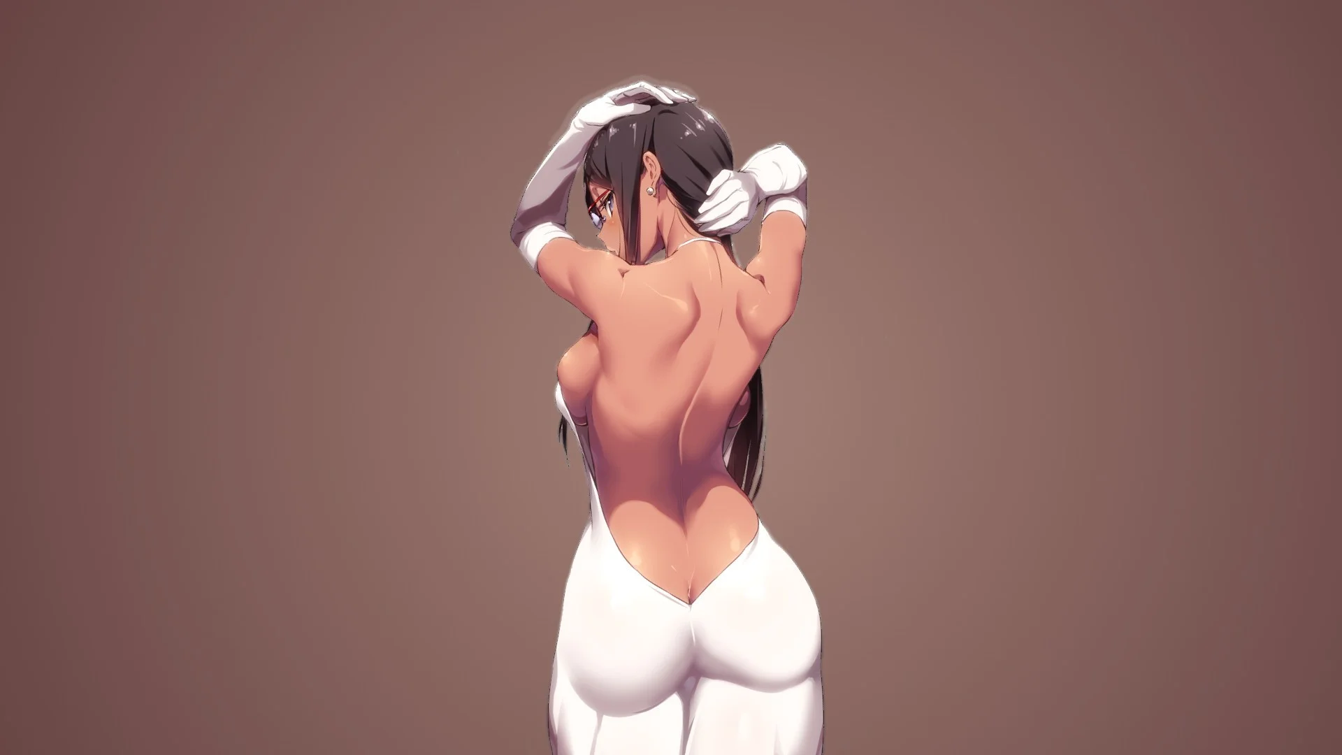 hình nền hentai gợi cảm của nhân vật anime nữ mặc bodysuit trắng quay lưng