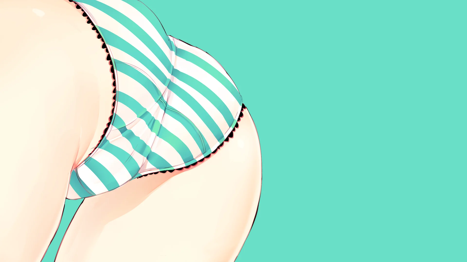 hình nền hentai phong cách anime chi tiết cận cảnh vòng ba mặc đồ bơi kẻ sọc xanh trắng trên nền xanh mint