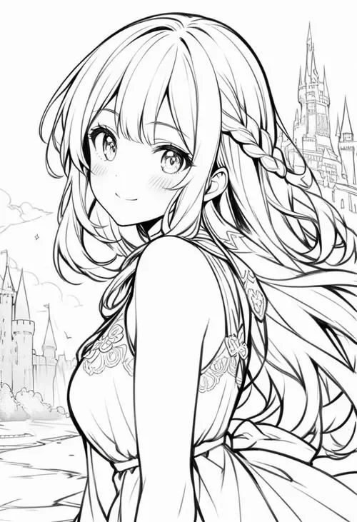 Hình tô màu công chúa anime cá tính mạnh đầy bí ẩn