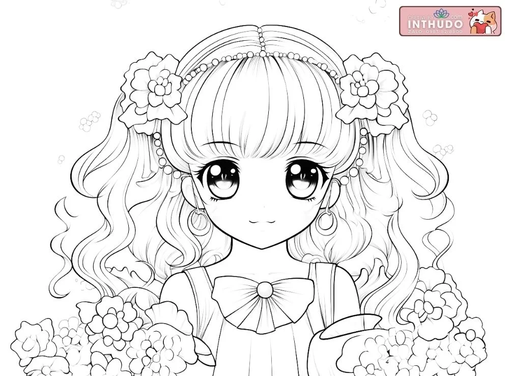 Tranh tô màu công chúa chibi dễ thương cực cute