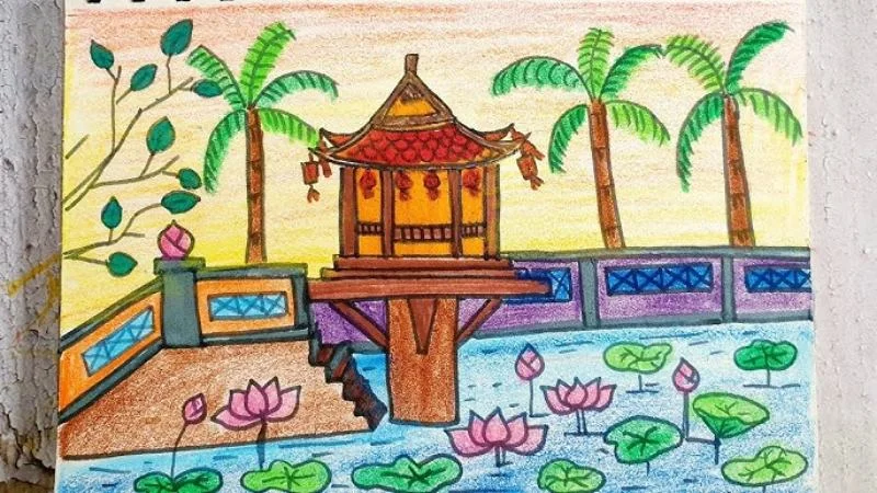 Chủ đề tranh “Chùa Một Cột”. (Nguồn Internet)