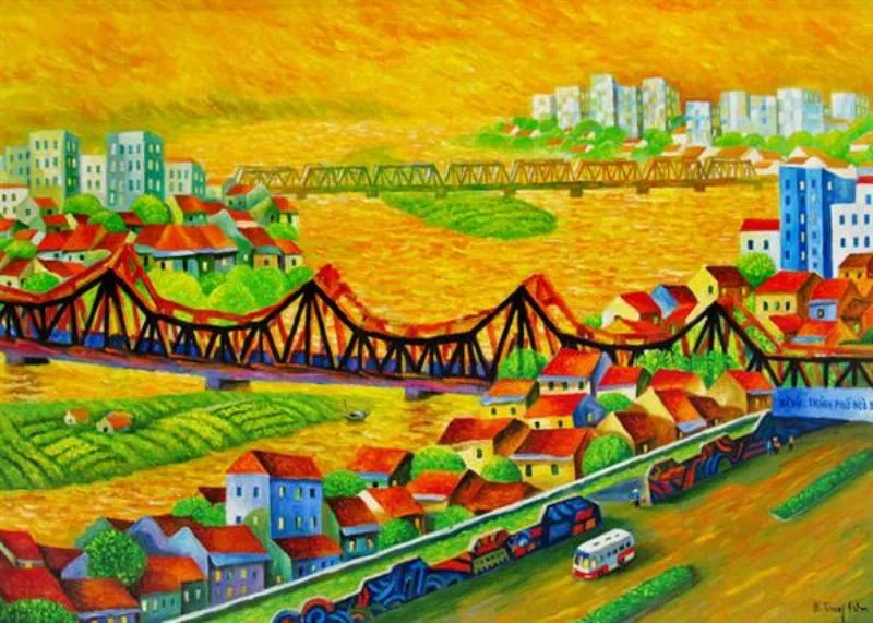 Chủ đề tranh “Cầu Long Biên”. (Nguồn Internet)