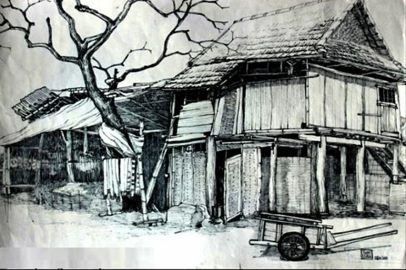 Vẽ tranh phong cảnh chì đen trắng