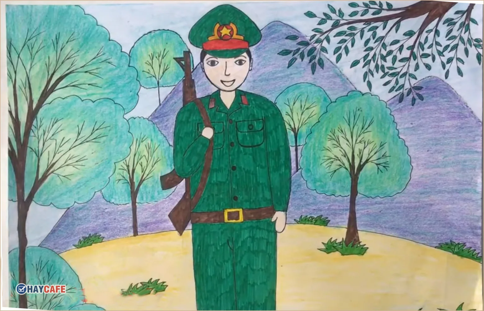 vẽ chú bộ đội đơn giản, mẫu 3