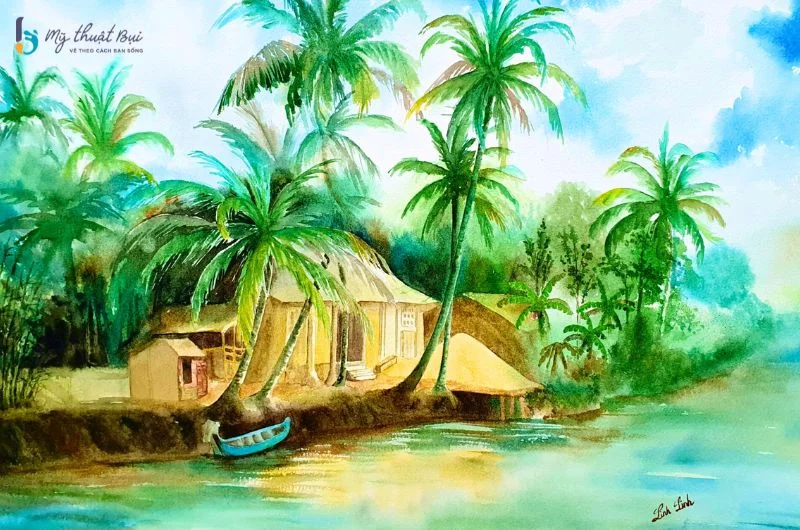 99+ bức tranh phong cảnh quê hương, làng quê Việt Nam đẹp và ý nghĩa (2)