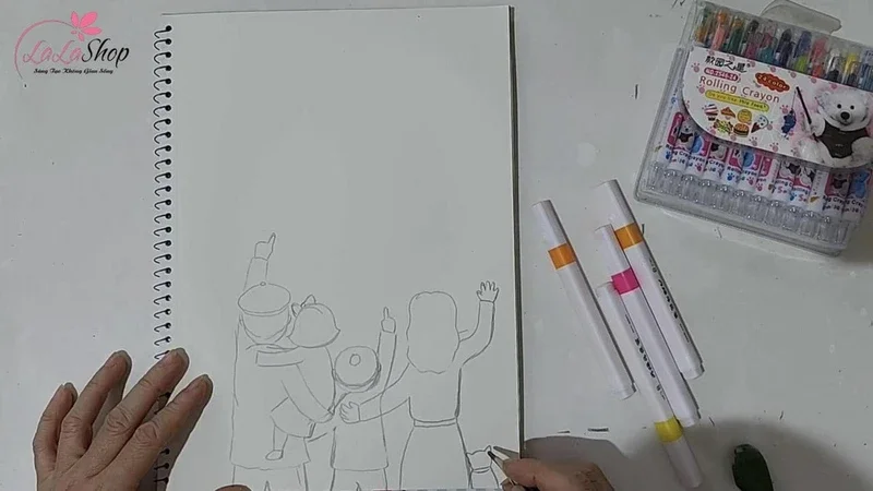 Vẽ thêm mẹ, con trai và chú mèo nhỏ