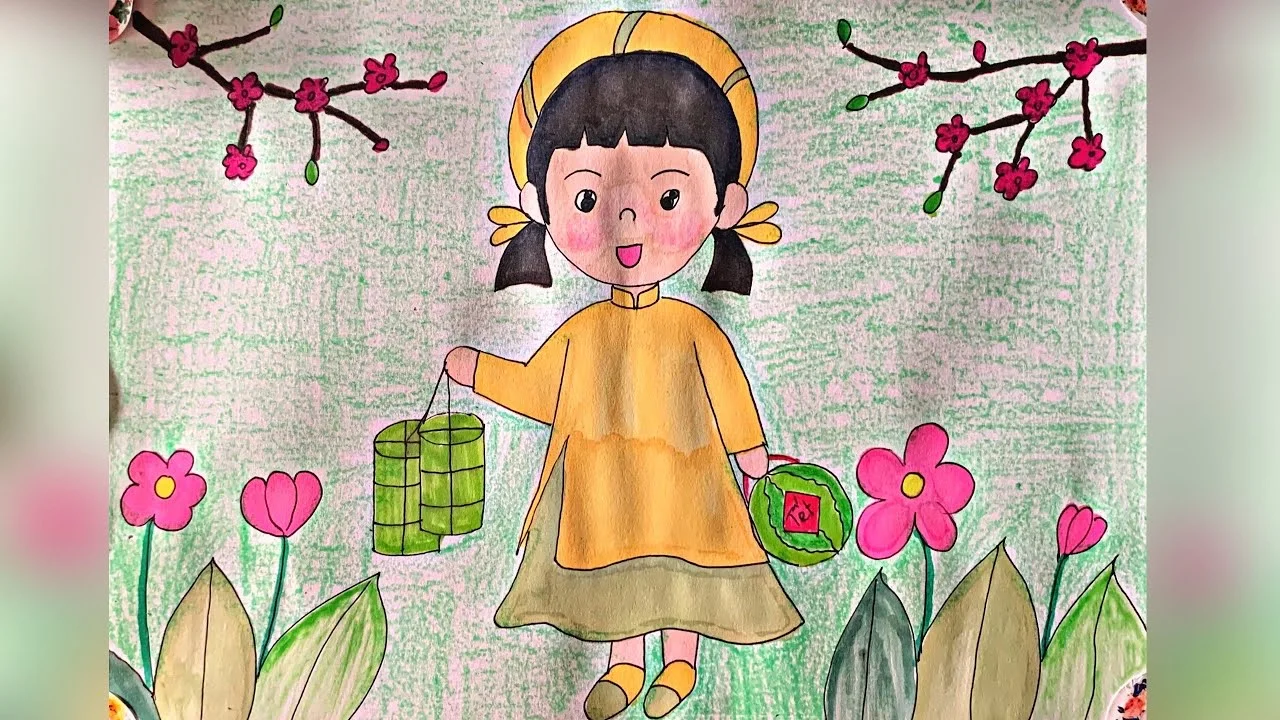 Vẽ tranh tết đơn giản | Vẽ tranh mùa xuân đẹp | Vẽ tranh chủ đề Tết đẹp