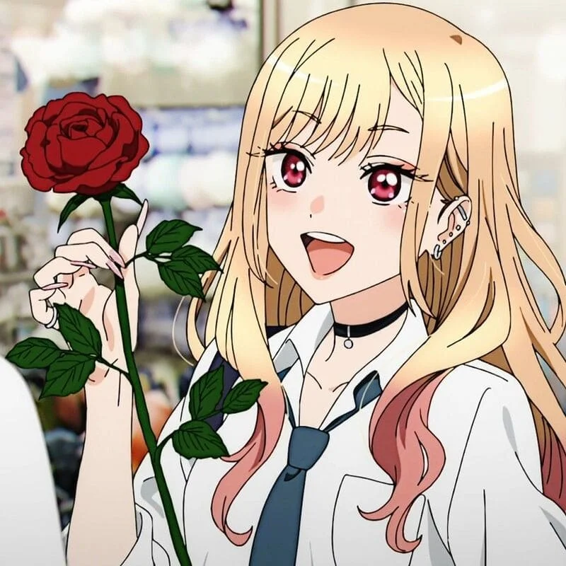ảnh avatar anime nữ đẹp bên hoa hồng