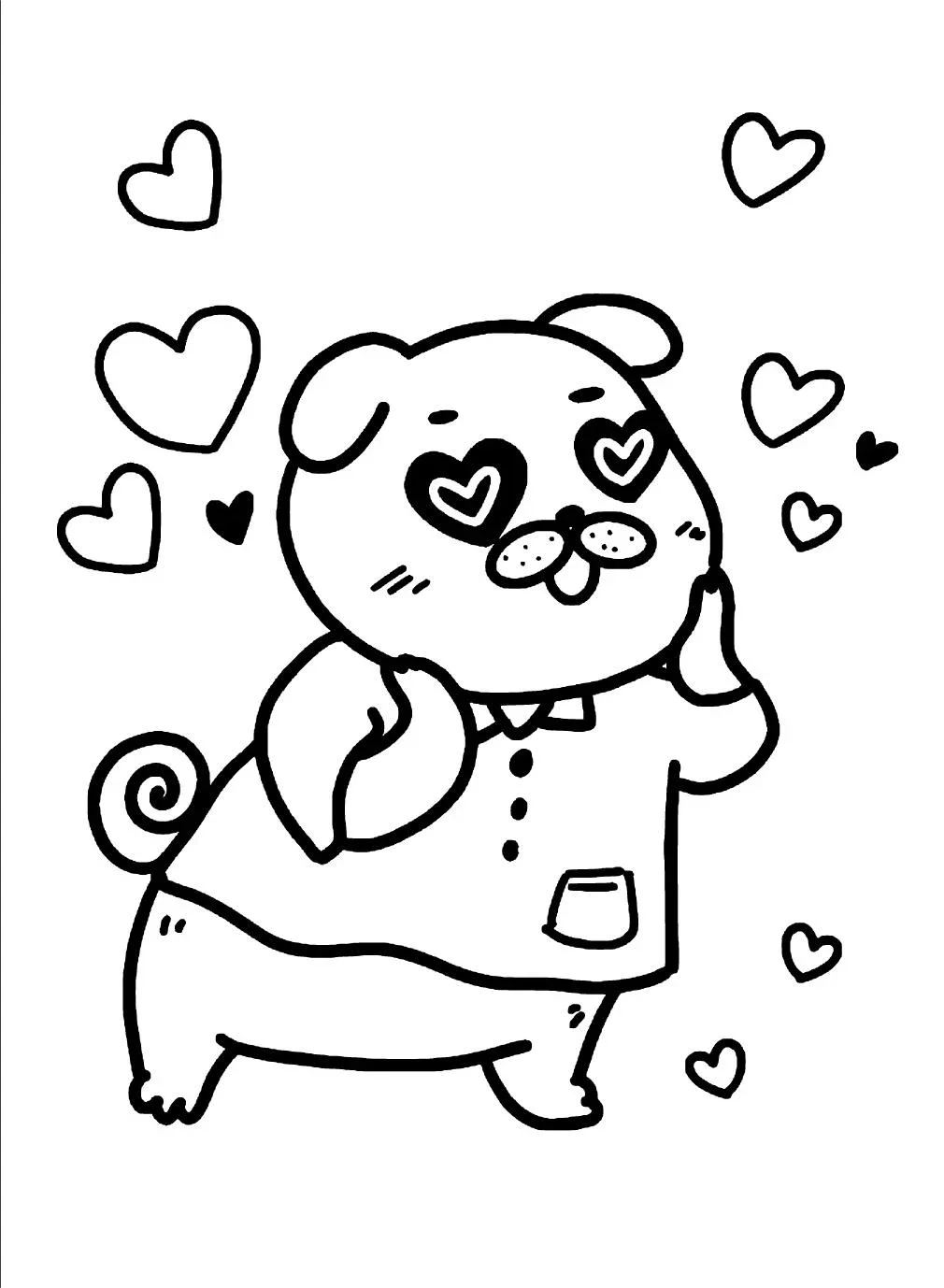 hình vẽ sticker cute mini chú chó pug với đôi mắt trái tim đáng yêu