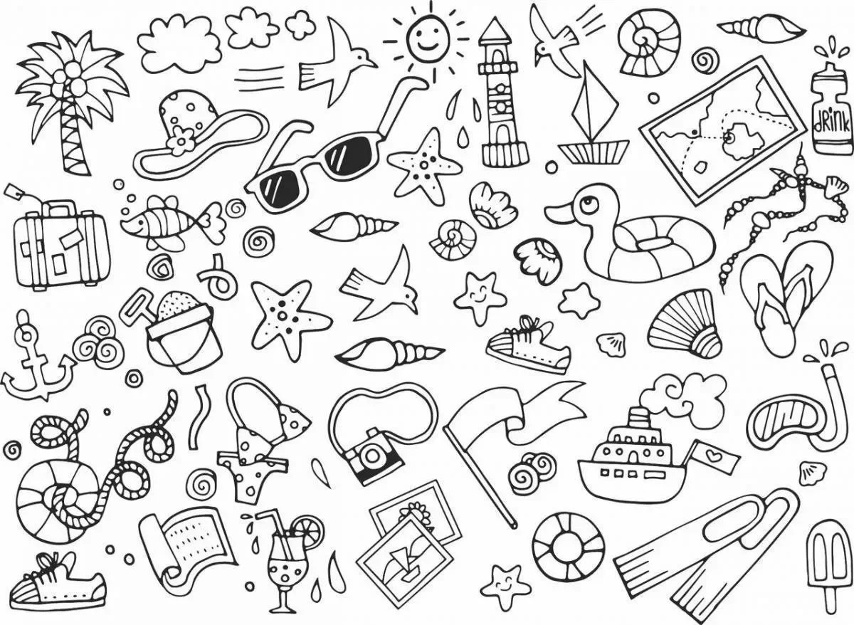 Hình vẽ sticker cute mini chủ đề du lịch biển
