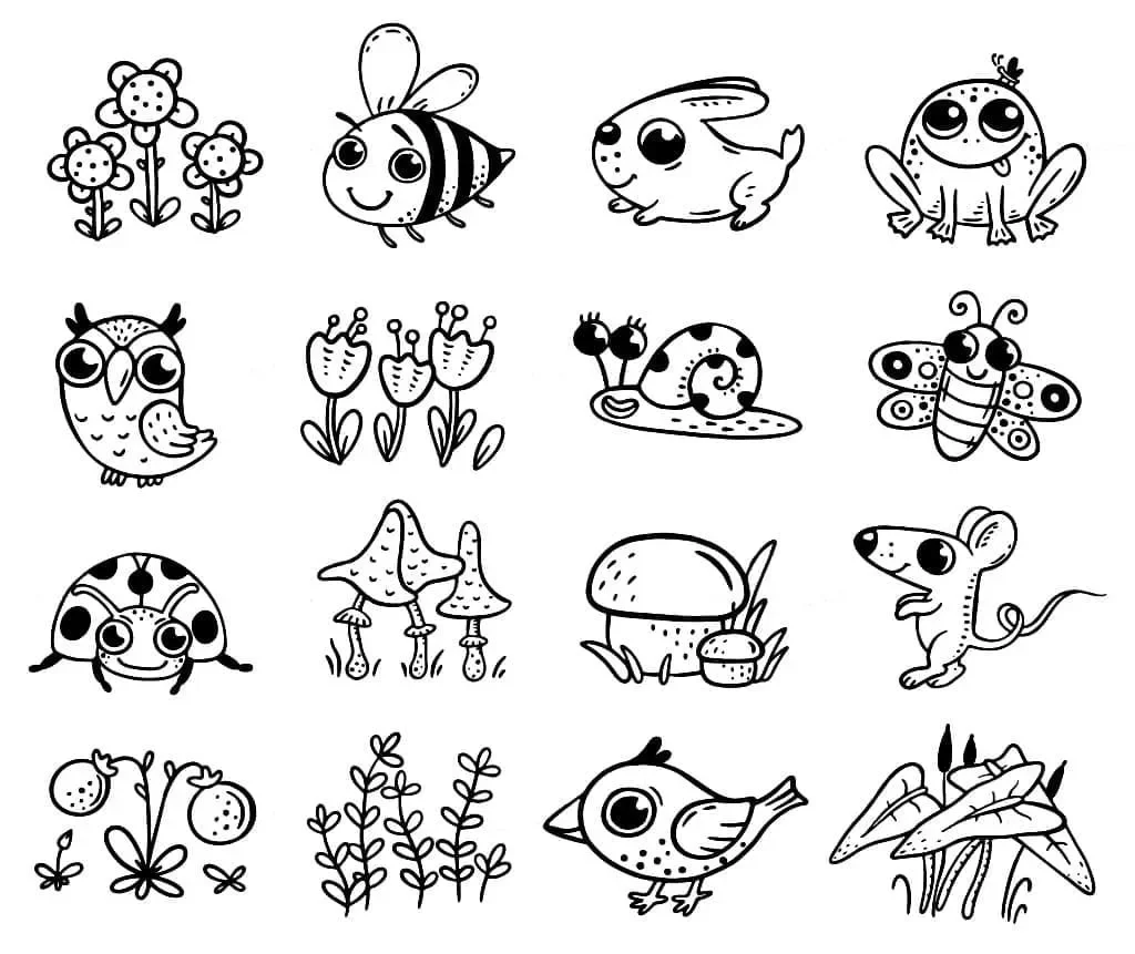 Hình vẽ sticker cute mini chủ đề thiên nhiên và động vật