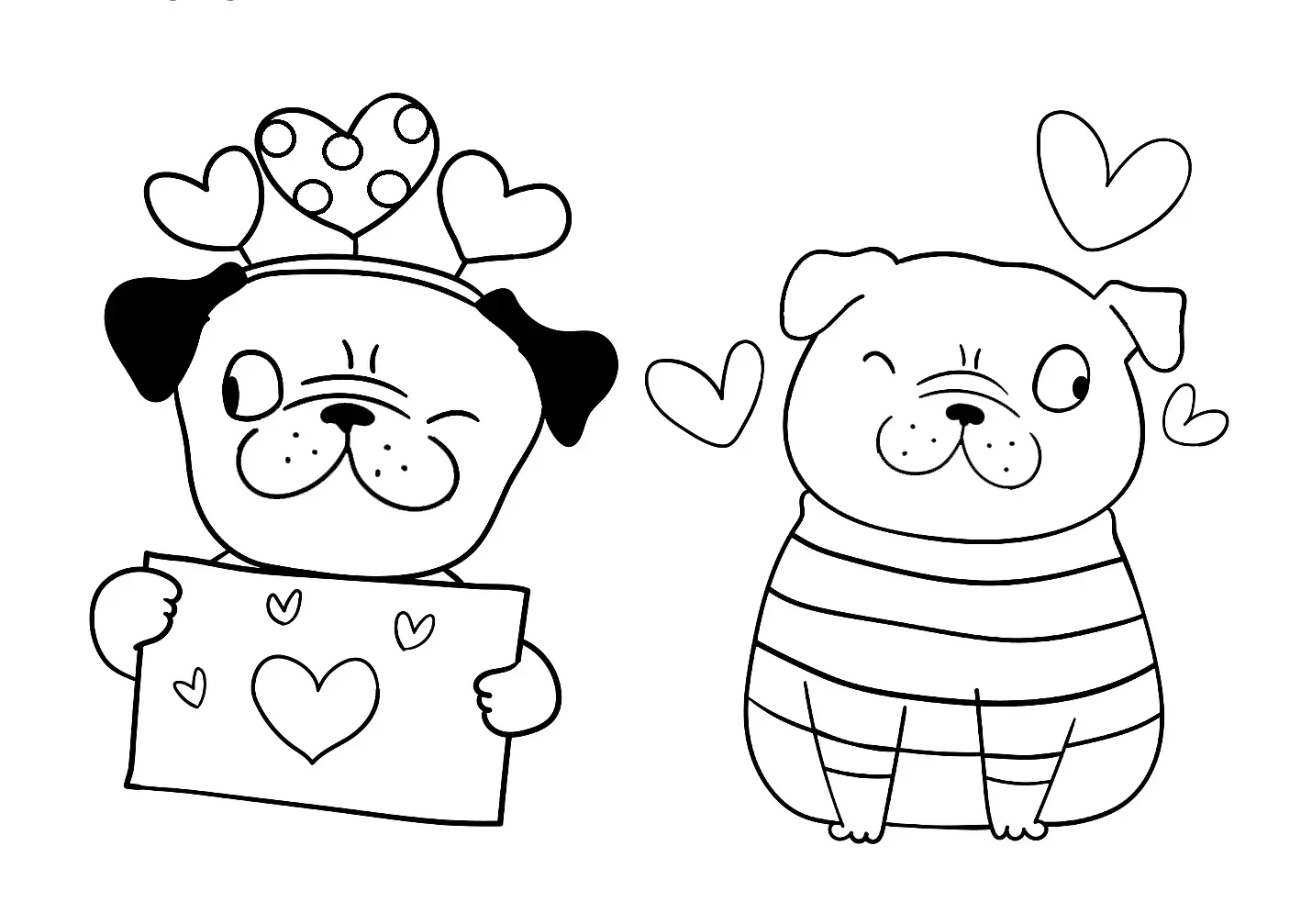 hình vẽ sticker cute mini hai chú chó pug dễ thương
