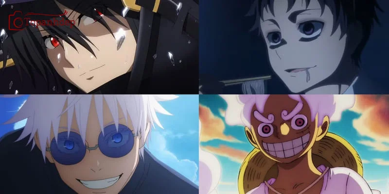 Ảnh ghép các nhân vật anime nổi bật với biểu cảm lạnh lùng và phong cách đa dạng