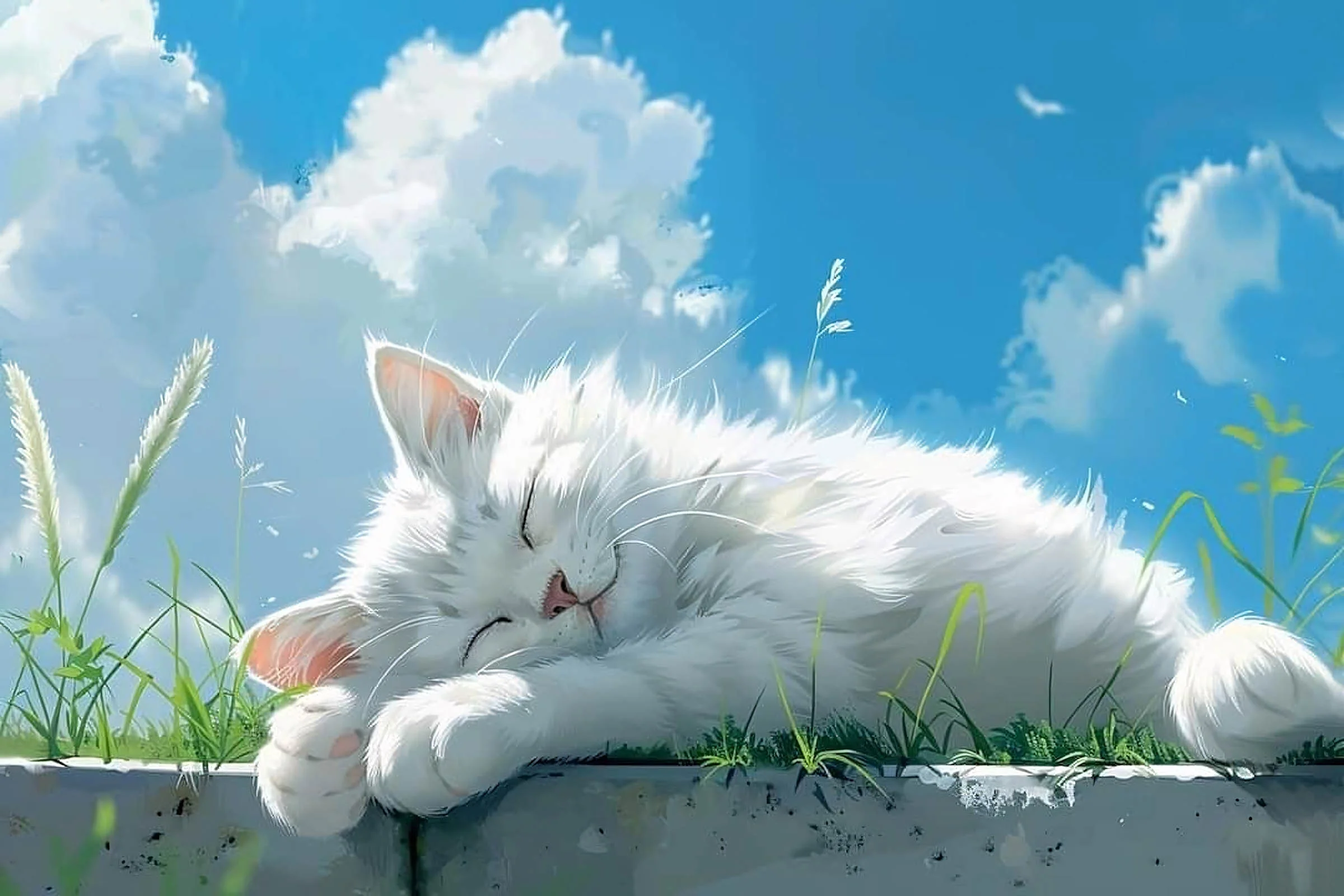 hình nền máy tính cute chú mèo trắng ngủ trưa