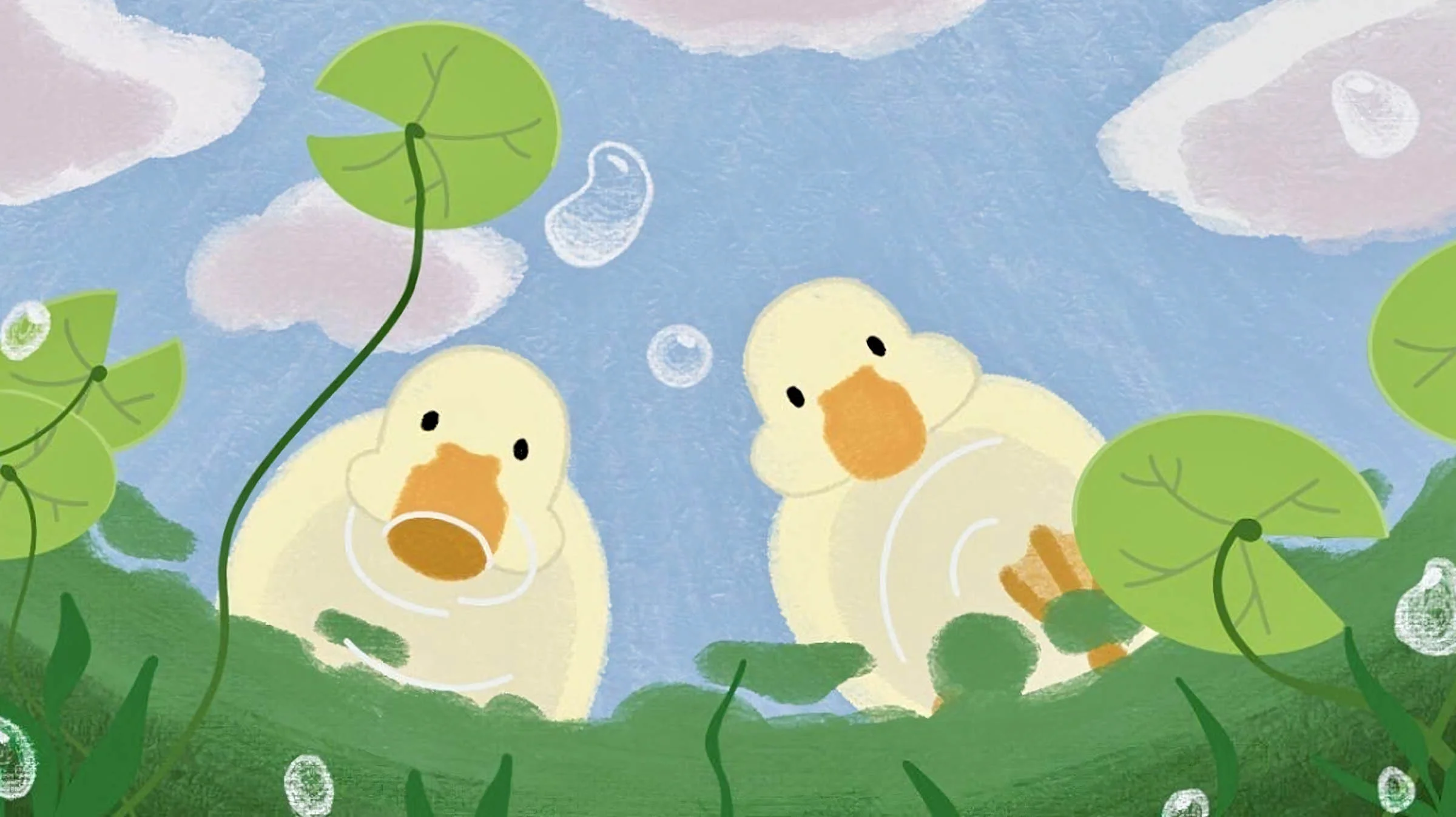 hình nền máy tính cute chú vịt con dưới hồ