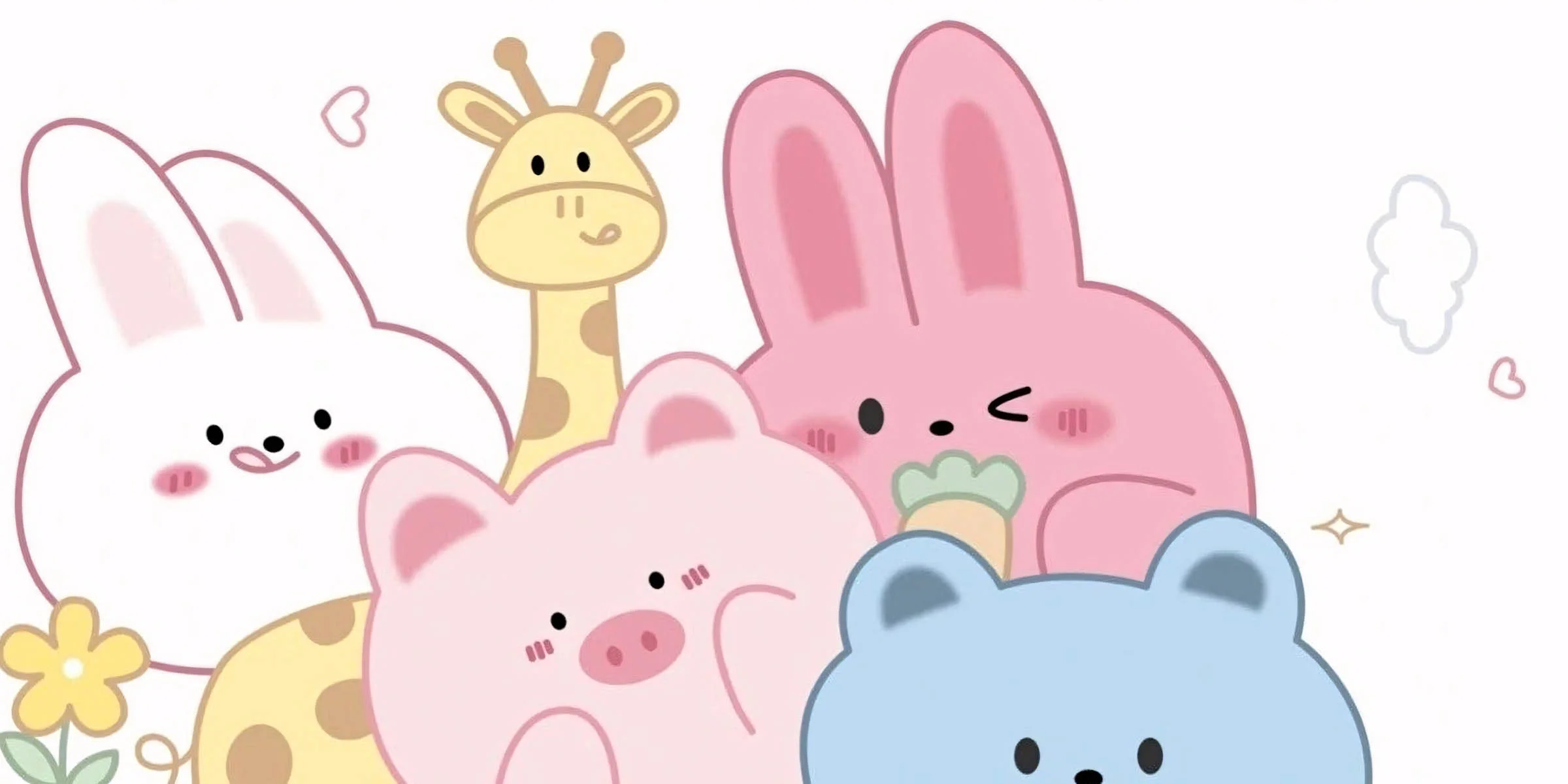 hình nền máy tính cute nhóm bạn thú nhỏ
