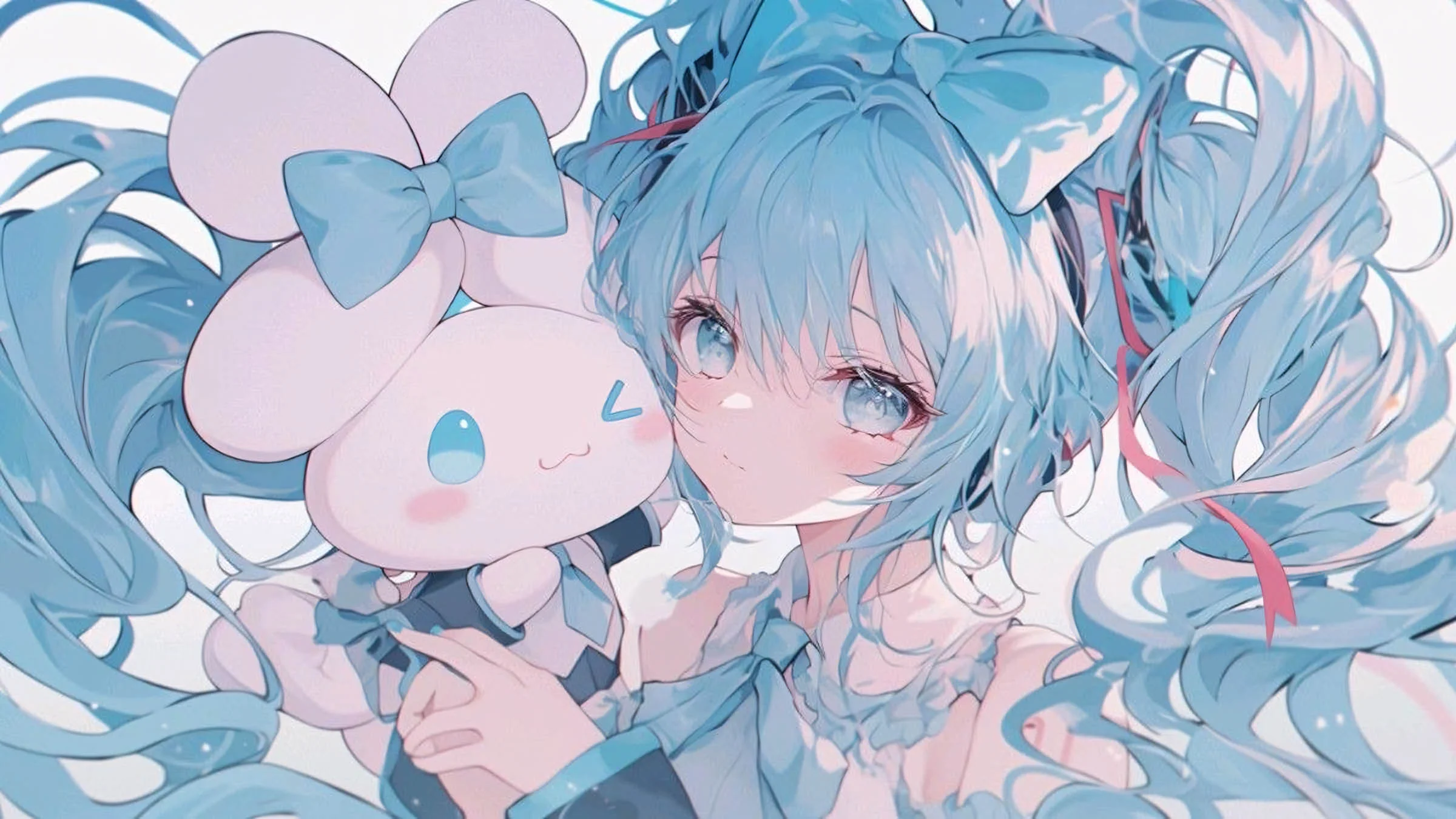 hình nền máy tính cute anime cô gái và thú bông