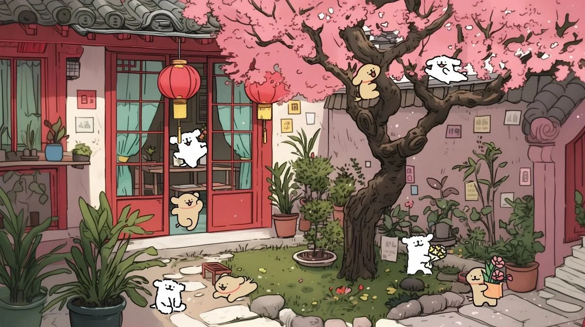 hình nền máy tính cute phong cách sân vườn Nhật Bản