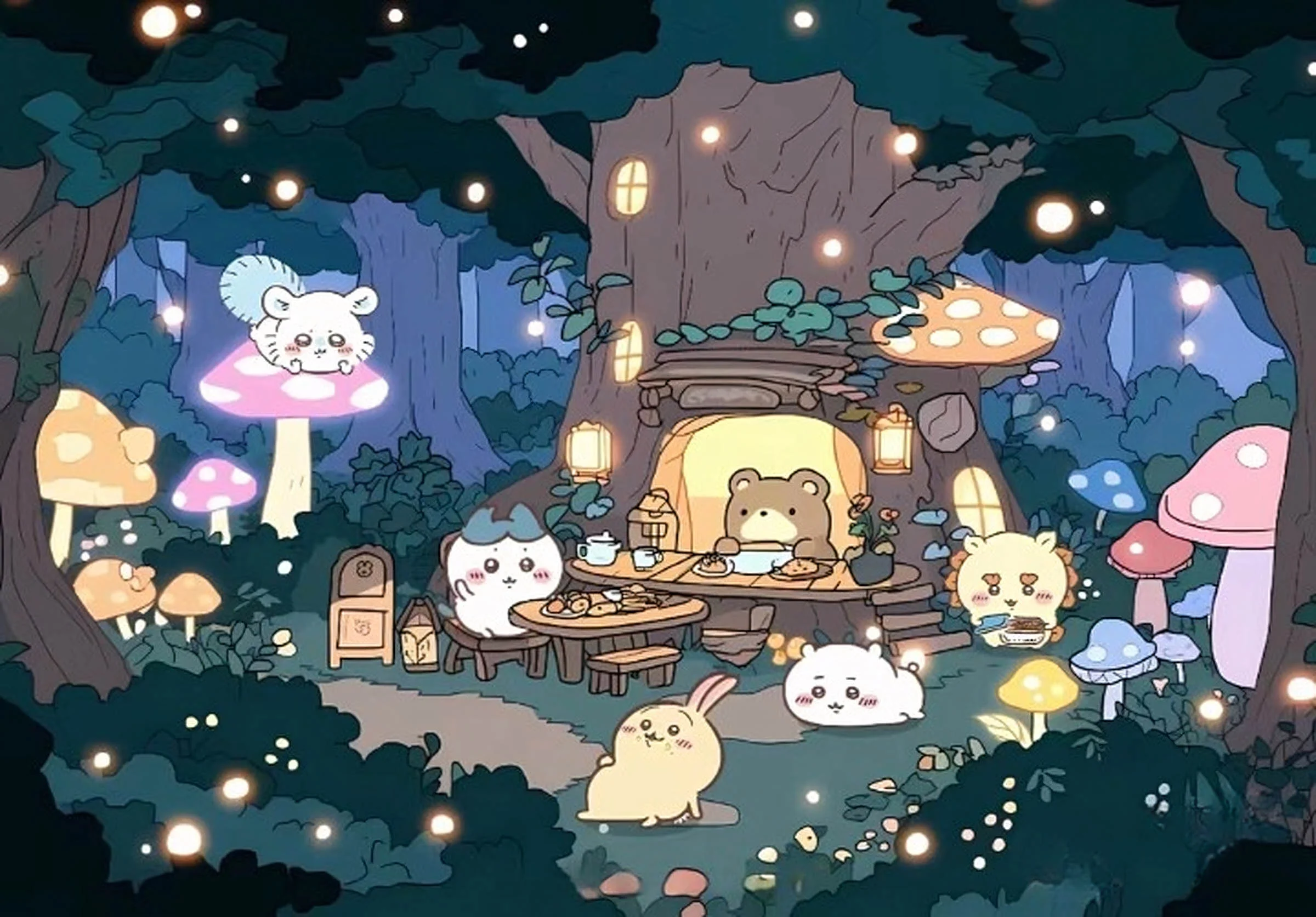 hình nền máy tính cute khu rừng nấm kỳ ảo