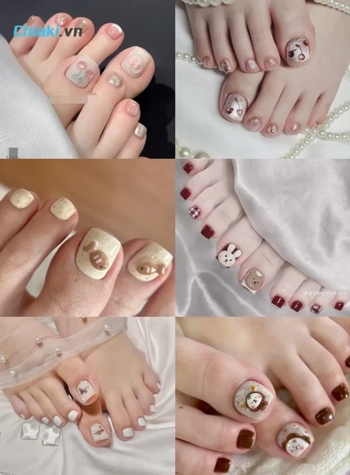 Nail chân dễ thương phong cách Hàn Quốc