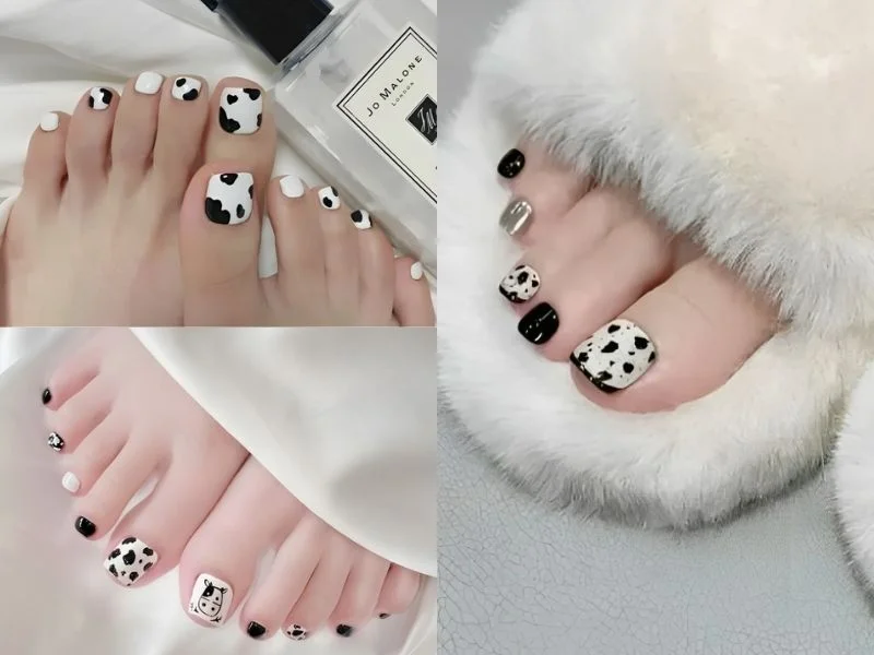 Sơn móng chân màu trắng mix đen