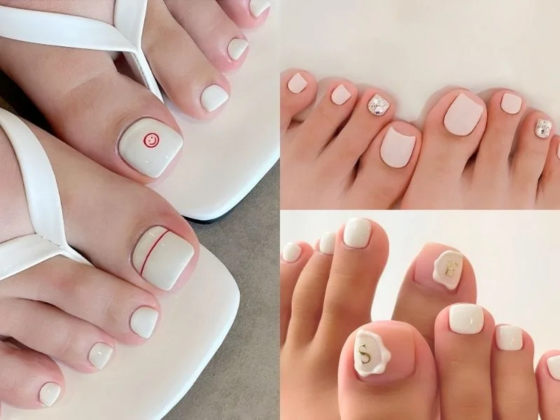 kiểu nail chân màu trắng trơn nhẵn