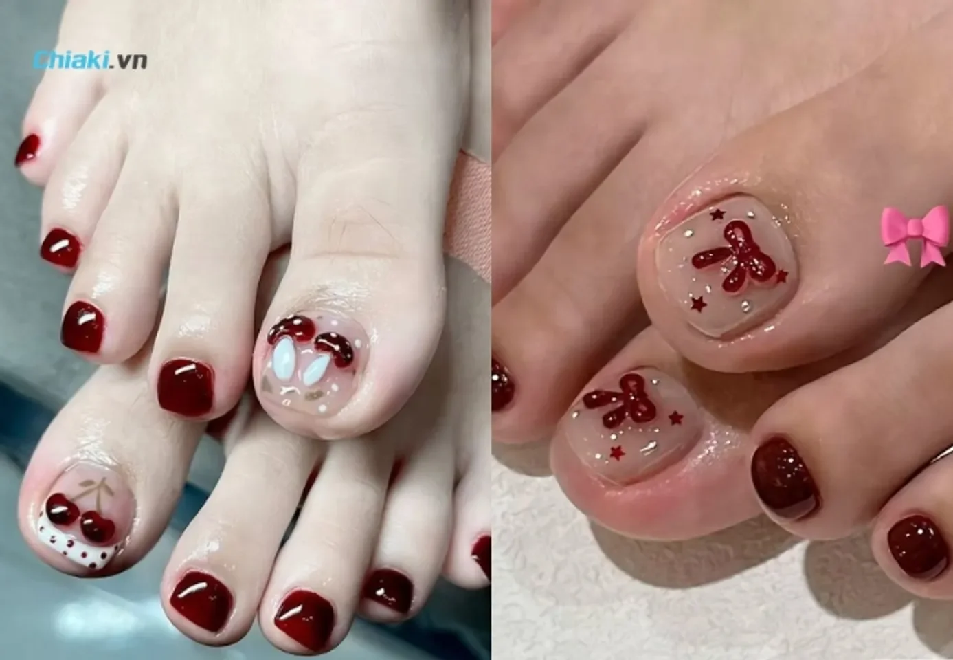 Đỏ rượu vang là một trong những màu móng chân đẹp sáng da được yêu thích