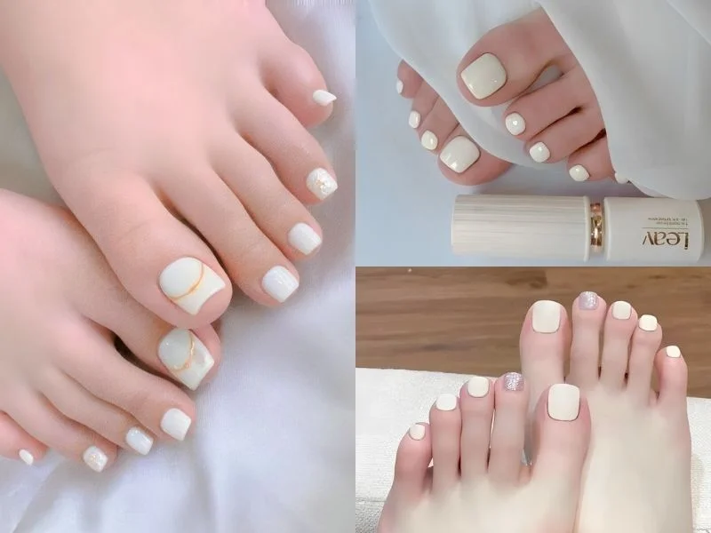 Mẫu móng chân đẹp màu trắng đơn giản