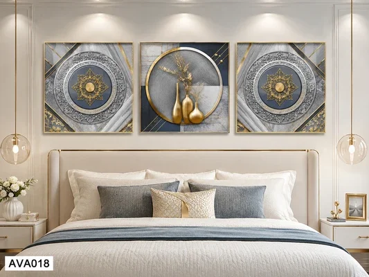 Bộ tranh trừu tượng hình tròn trang trí phòng ngủ