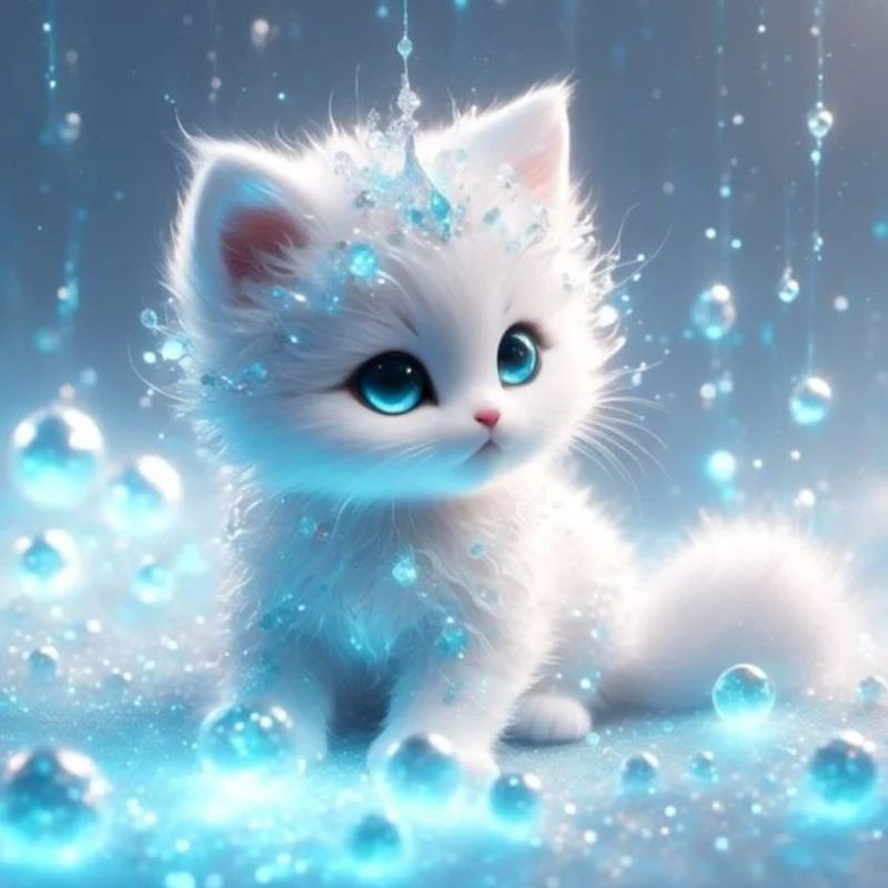 Avatar ảnh mèo cute với đôi mắt xanh và hiệu ứng lung linh huyền ảo