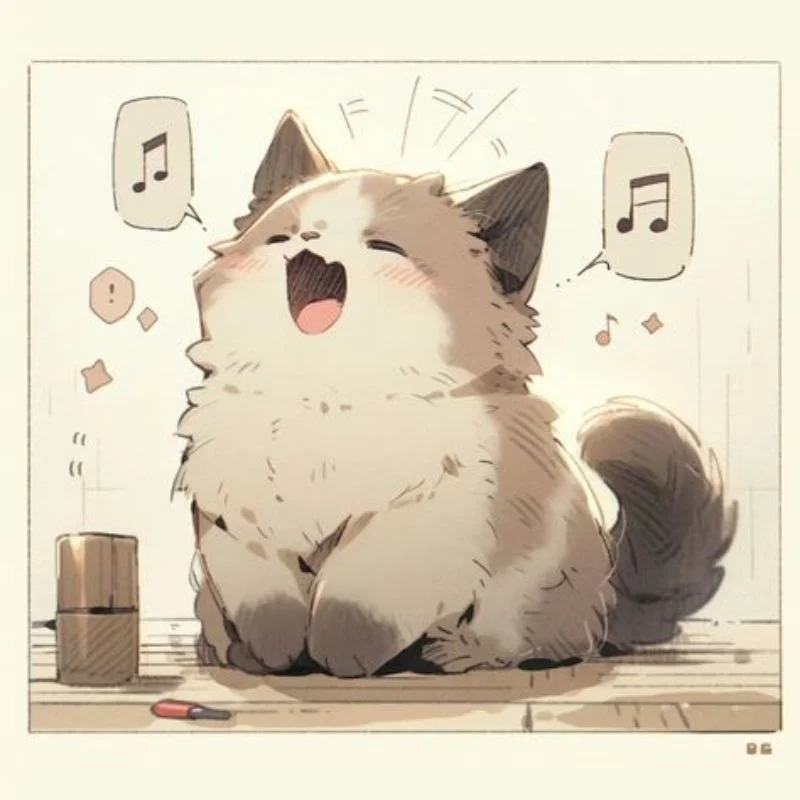 avatar ảnh mèo cute đang hát với phong cách hoạt hình đáng yêu