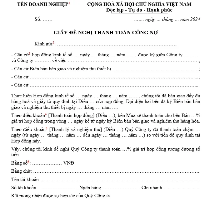 Mẫu Giấy Đề Nghị Thanh Toán Công Nợ Theo Hóa Đơn