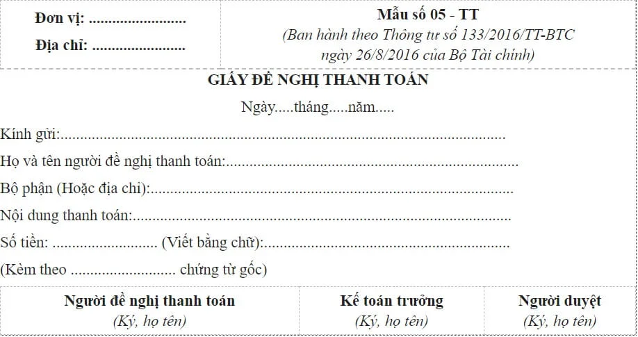 mau giay de nghi thanh toan 3 - Mẫu giấy đề nghị thanh toán, giấy thanh toán tạm ứng mới nhất