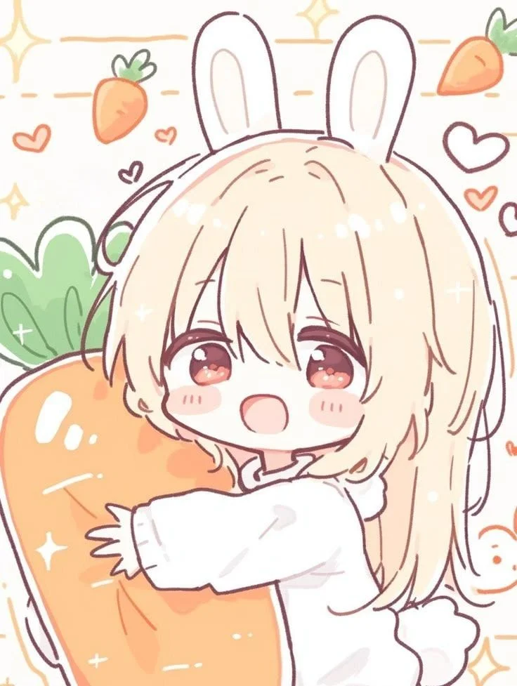 Hình nền máy tính 4k anime chibi nhân vật thỏ ôm cà rốt